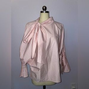 Monica Nera Blush Pink Bow Neck Tie Top